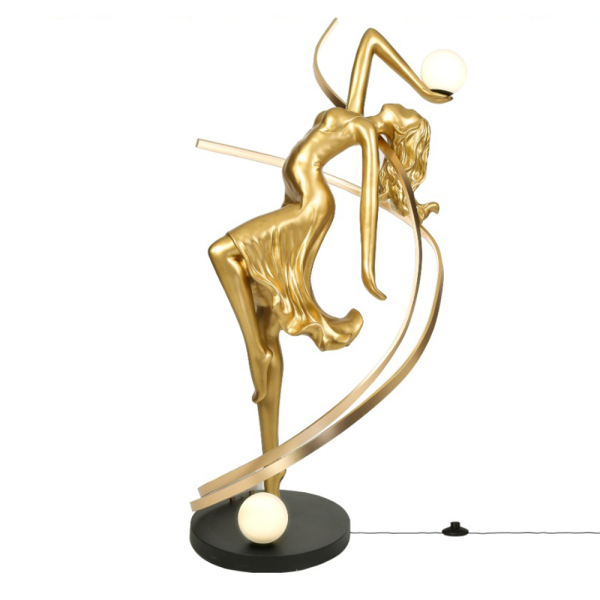 Gold Altın Kadın Heykel Ofis Mağaza Salon Ev Dekorasyon Obje Aksesuarı Ledli Lamba Işıklı Lambader