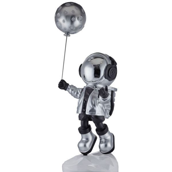 Polikarbon Polyester Balonlu Astronot Gümüş Heykeli Ev Ofis Mağaza Dekorasyon Aksesuar Objesi